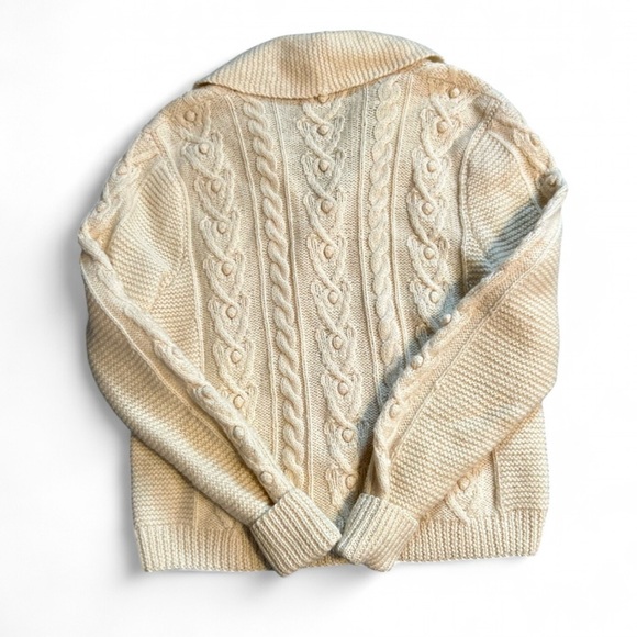 Vintage L.L. Bean Women's Cream Cable Knit Cardigan - Picture 4 of 7